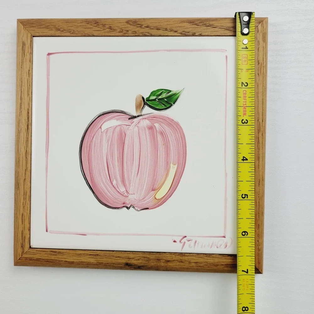Vintage 90s Apple Tile Howard Originals 1992 Hand Painted wooden Framed wall Art